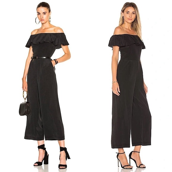 NWT L’AGENCE 70s Washed Silk Ruffled Off Shoulder Cropped Wide Leg Jumpsuit XS - Picture 1 of 6